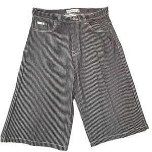 Vintage Indigo 30 Baggy Jean Shorts Mens 34 Black Striped Hip Hop  Y2K Skater